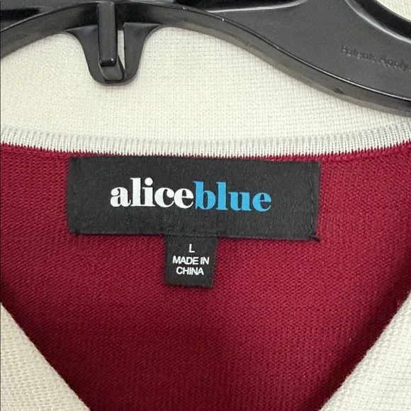 Burgundy Cardigan sweater  with Cream Collar size L - Picture 2 of 8